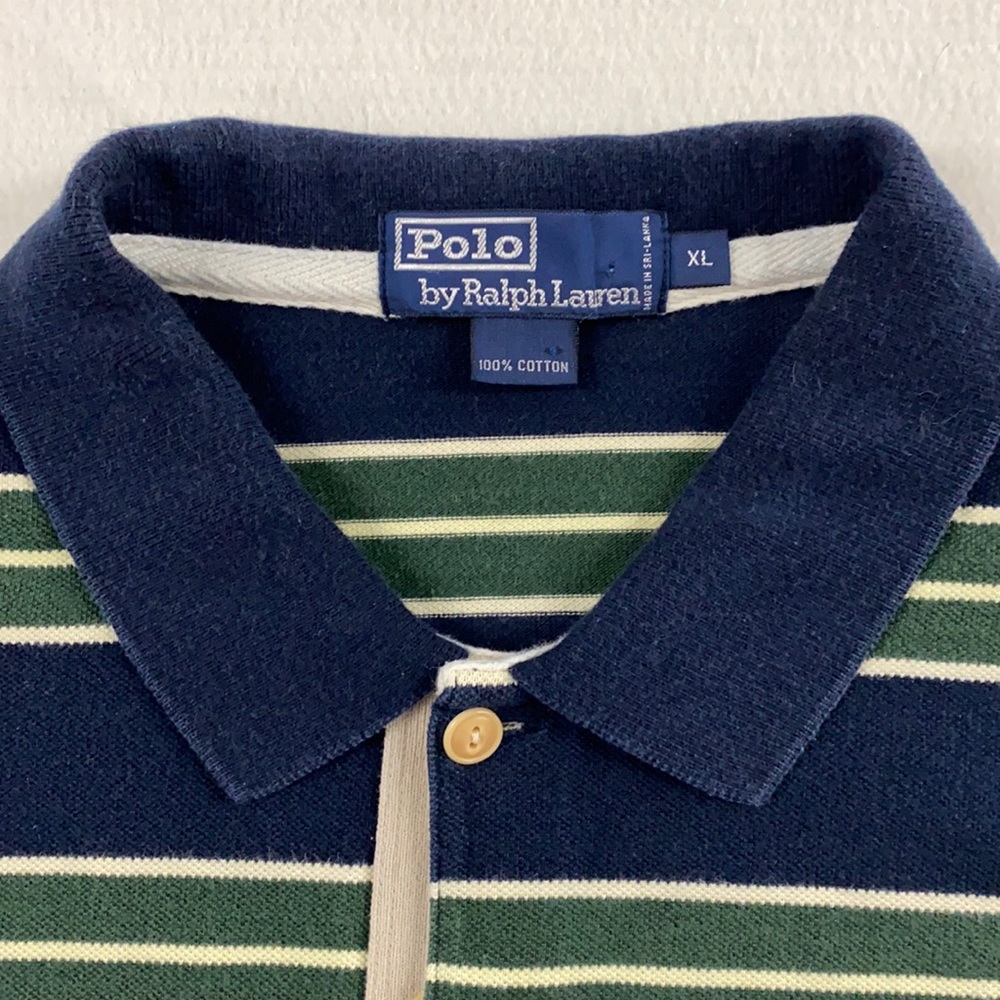Polo Men’s Navy/Green/Cream Striped Knit Shirt